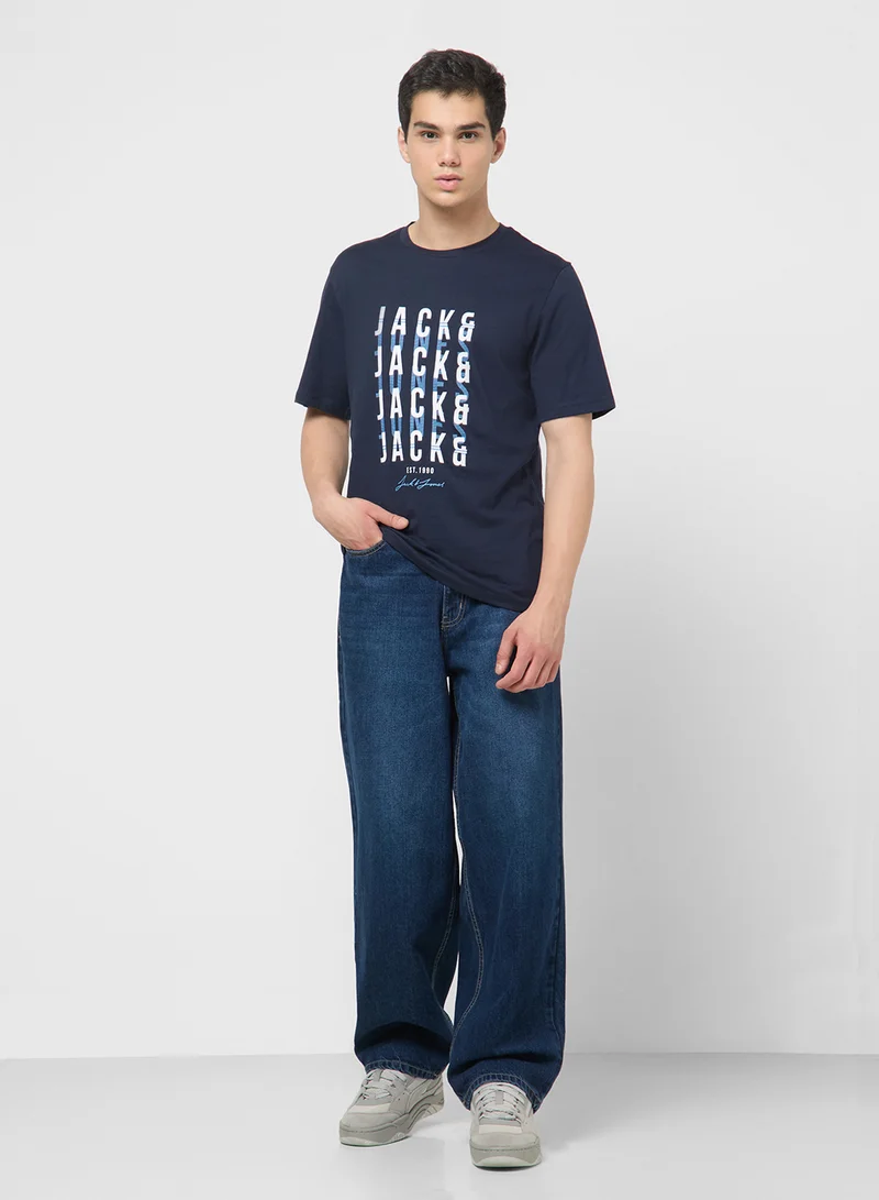 JACK & JONES Jorsplit Logo Crew Neck T-Shrt