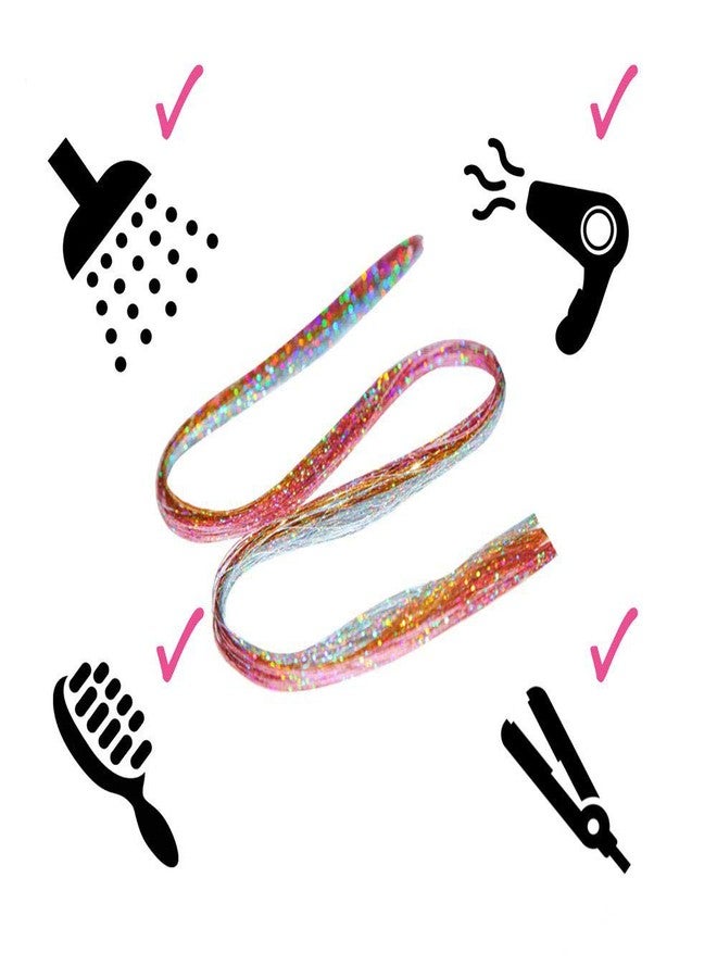 La Bella 47" Holographic Hair Tinsel Kit Shining Pink Professional Sparkle Heat-Resistant Silk Extensions, Easy to Apply, Hair Accessories for Girls, Party Hair, Gifts for Girls (1000 Strands, Shining Pink) - Image 4