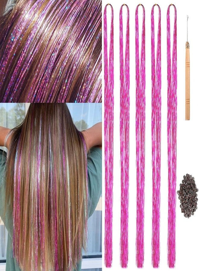 La Bella 47" Holographic Hair Tinsel Kit Shining Pink Professional Sparkle Heat-Resistant Silk Extensions, Easy to Apply, Hair Accessories for Girls, Party Hair, Gifts for Girls (1000 Strands, Shining Pink) - Image 1