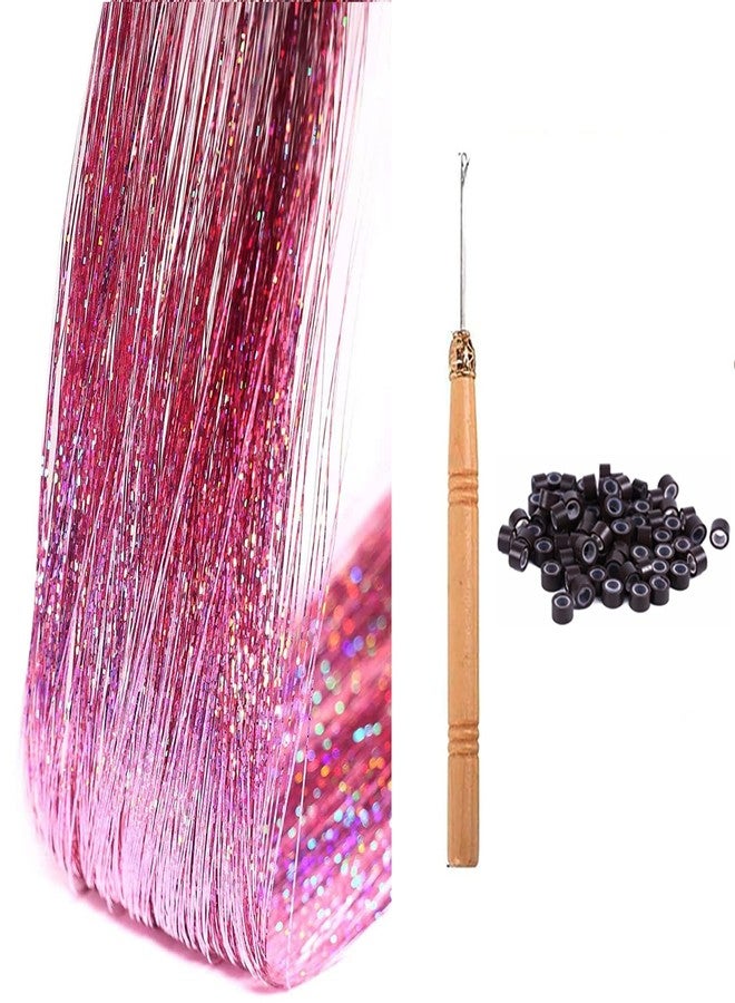 La Bella 47" Holographic Hair Tinsel Kit Shining Pink Professional Sparkle Heat-Resistant Silk Extensions, Easy to Apply, Hair Accessories for Girls, Party Hair, Gifts for Girls (1000 Strands, Shining Pink) - Image 3