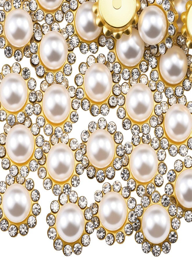 KDCQAH 100 Pcs 12mm Flower Claw Pearl Sew On Rhinestones Gold Flatback Base Shiny Crystals Rhinestones Stones for Wedding Clothing Dress Shoes Crafts Decoration (02 White) - Image 1