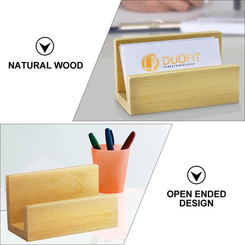 2 Piece Wooden Business Card Holder Set Desktop Organizer Office Supplies - Image 4