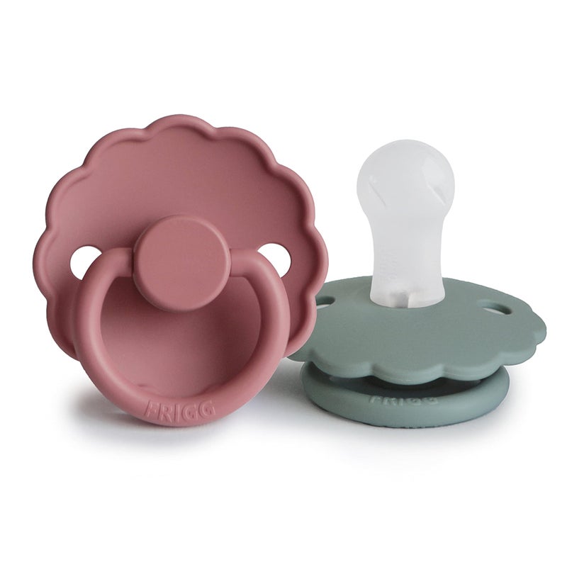 FRIGG Daisy Silicone Baby Pacifier 0-6 Months | Soothing Comfort Pacifiers with Click-Lock System | 2 Pack Soothers | BPA-Free New Born Baby Items â€” Cedar/Lily Pad - Image 1