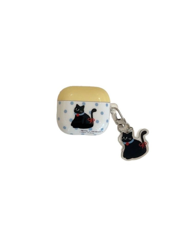 Generic - Personalized Blue Wave Point Black Cat For Apple AirPods1/2 Bluetooth Headset Pro Protective Cover 3/4 Soft Pendant-Color:Blue Polka Dot Black Cat + Pendant-Applicable Models:Airpods Pro - Image 1