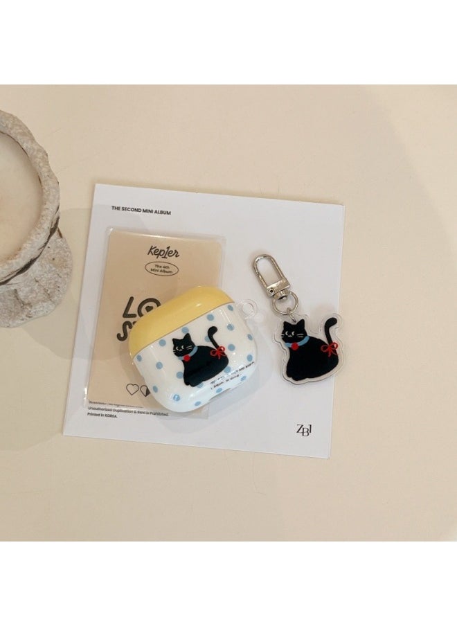Generic - Personalized Blue Wave Point Black Cat For Apple AirPods1/2 Bluetooth Headset Pro Protective Cover 3/4 Soft Pendant-Color:Blue Polka Dot Black Cat + Pendant-Applicable Models:Airpods Pro - Image 1