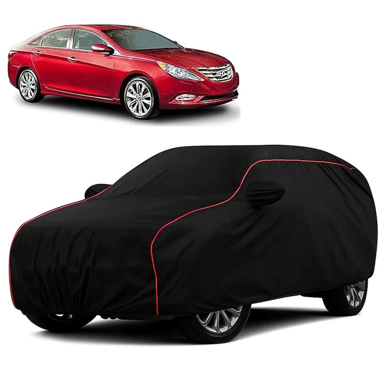 sulfar 100% Water Resistant Car Body Cover Compatible with Mirror for Hyundai Sonata Transform (Triple Stitched, Full Bottom Elastic, Black with Red Piping) - Image 1