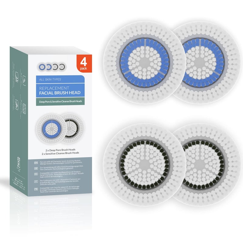 Brushmo Brush Head Replacements Compatible with Clarisonic Mia 1, Mia 2, Mia Fit, Alpha Fit, Smart Profile Uplift, 4 Pack of Deep Pore and Sensitive - Image 1