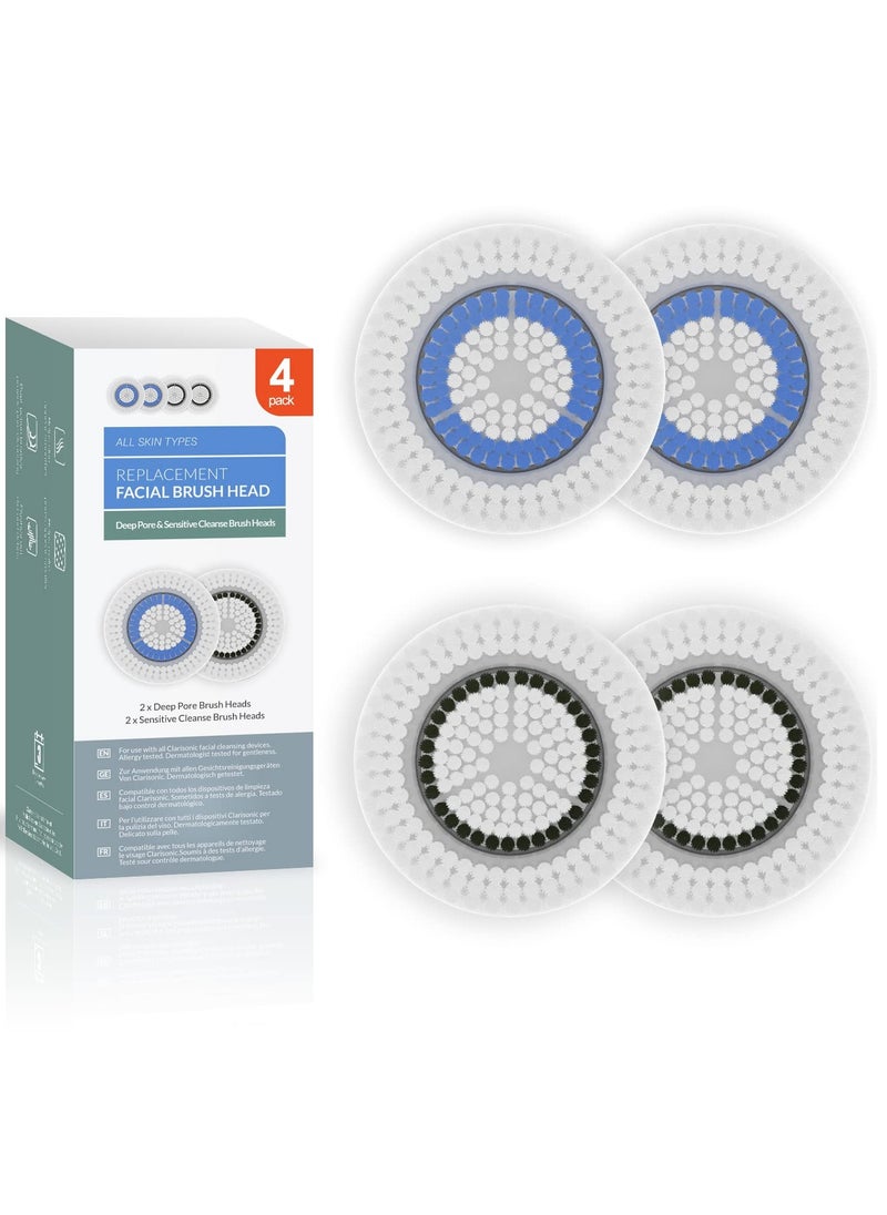 Brushmo Brushmo Brush Head Replacements Compatible with Clarisonic Mia 1, Mia 2, Mia Fit, Alpha Fit, Smart Profile Uplift, 4 Pack of Deep Pore and Sensitive  - Image 1