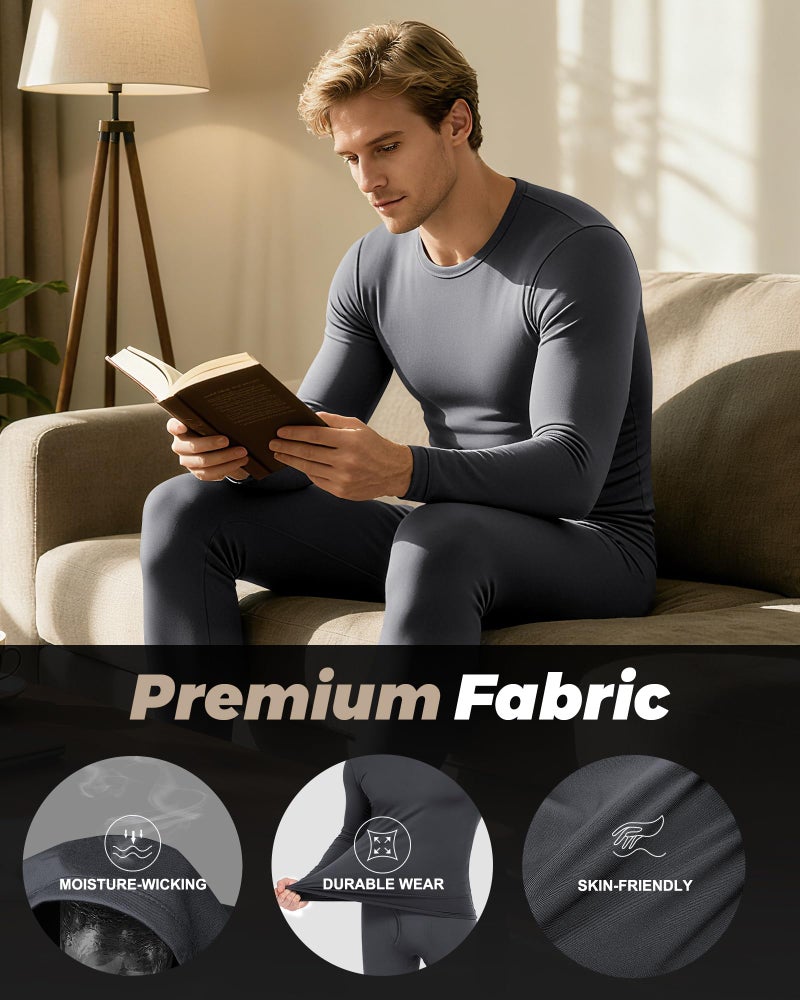 WEERTI Thermal Underwear for Men Long Johns with Fleece Lined Base Layer Men Cold Weather Top Bottom Charcoal - Image 5