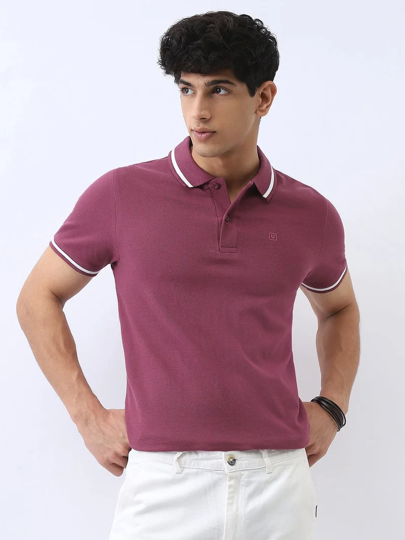 Urbano Fashion Men's Acai Berry Solid Regular Fit Half Sleeve Cotton Polo T-Shirt