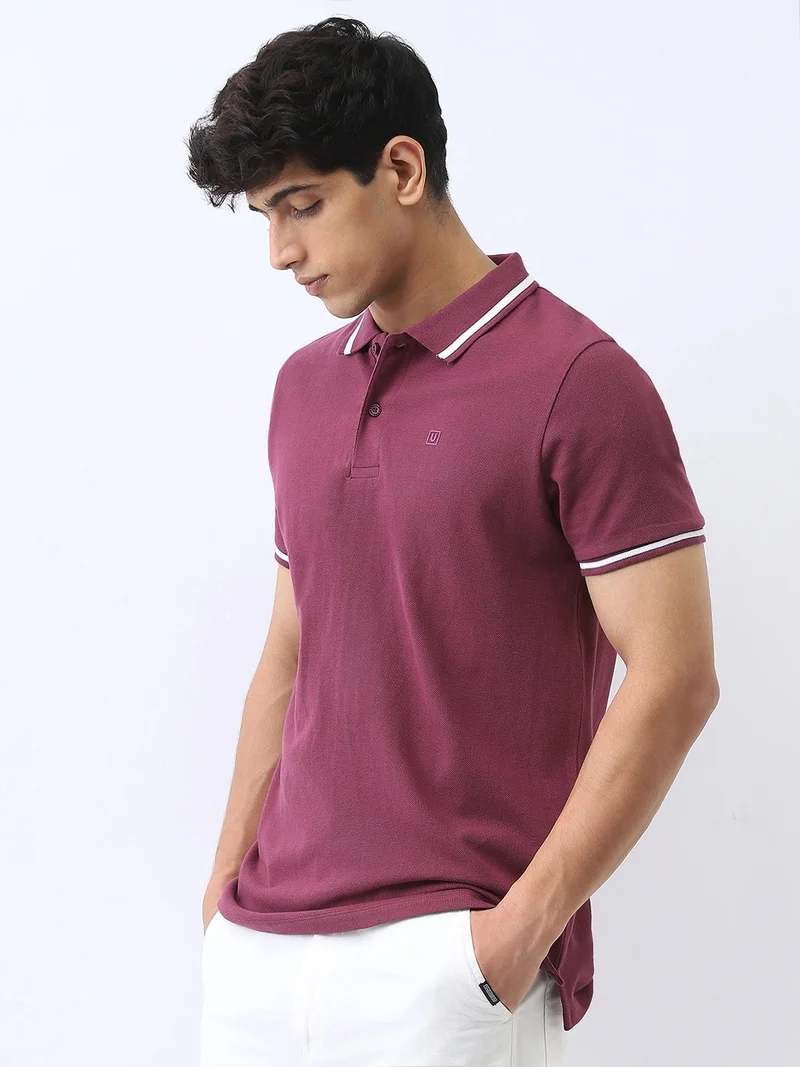 Urbano Fashion  Urbano Fashion Men's Acai Berry Solid Regular Fit Half Sleeve Cotton Polo T-Shirt  | Best Price UAE