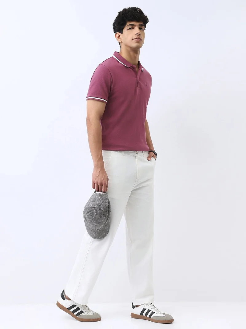 Urbano Fashion  Urbano Fashion Men's Acai Berry Solid Regular Fit Half Sleeve Cotton Polo T-Shirt  | Best Price UAE