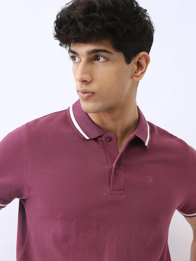 Urbano Fashion  Urbano Fashion Men's Acai Berry Solid Regular Fit Half Sleeve Cotton Polo T-Shirt  | Best Price UAE