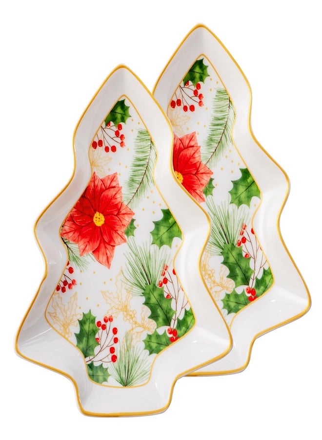 fMSDD Cute Small 6 Inch Tree Plates, Set of 2, New Bone China with Decal, Microwave and Dishwasher Safe - Image 1