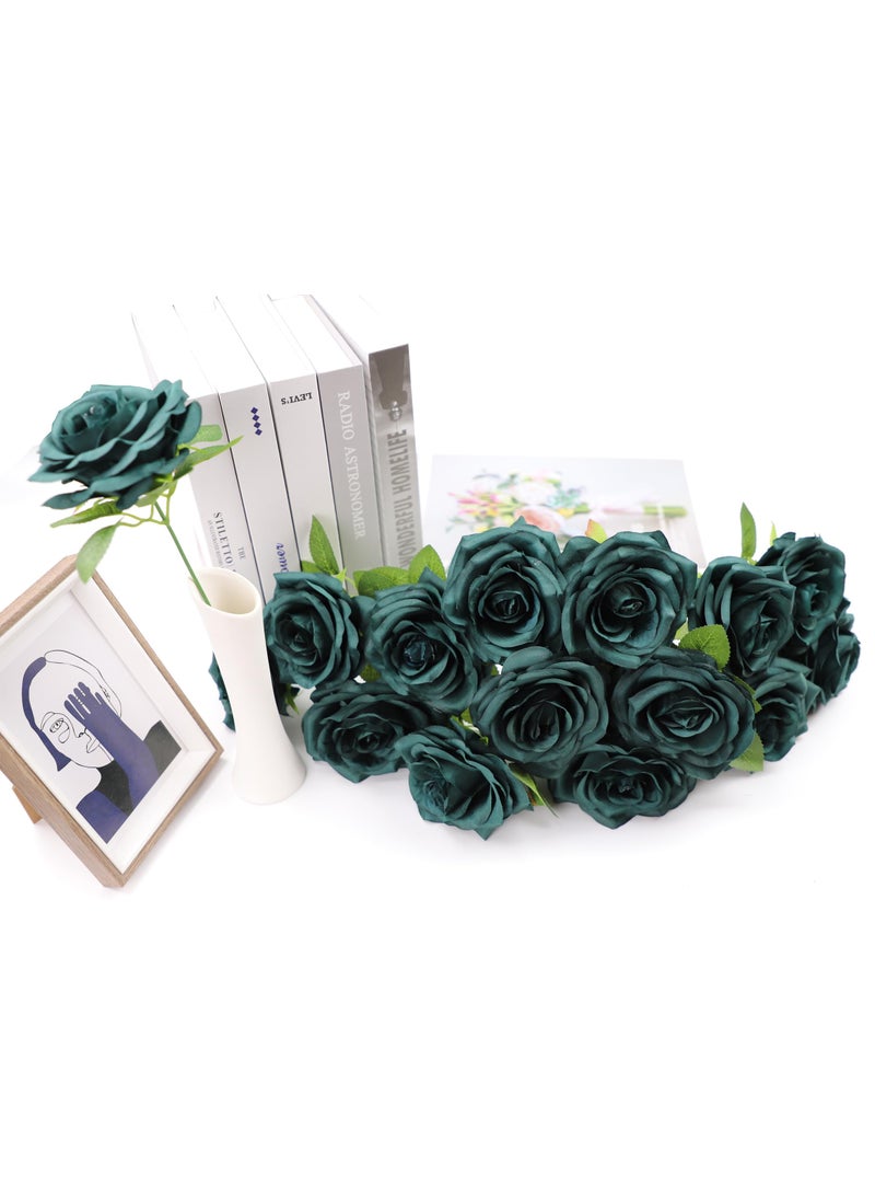 NEVISI NEVISI Artificial Flower Fake Rose Silk Rose 16Pcs Emerald Green Real Looking Fake Flowers with Stems for DIY Wedding Bouquets Tables Centerpieces Floral Arrangements Festival Decoration  - Image 2