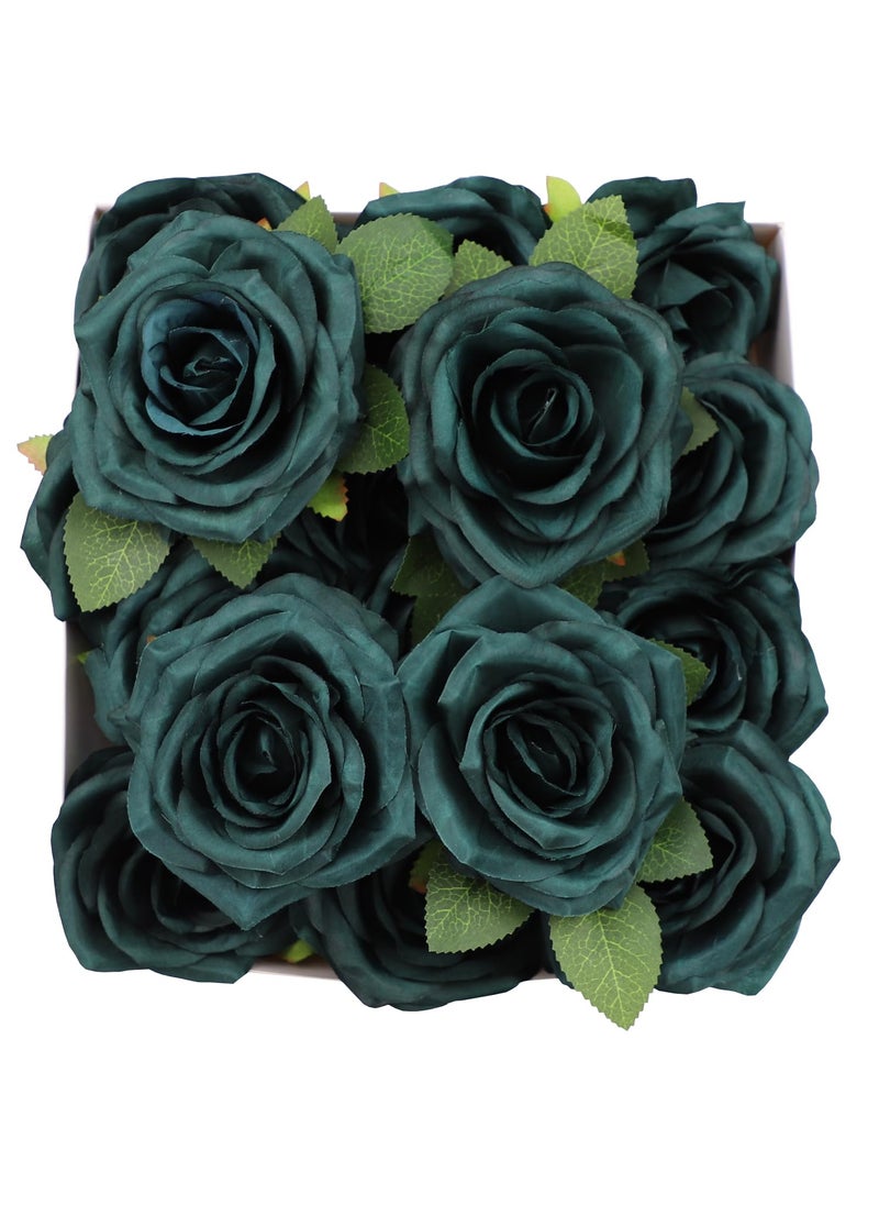 NEVISI NEVISI Artificial Flower Fake Rose Silk Rose 16Pcs Emerald Green Real Looking Fake Flowers with Stems for DIY Wedding Bouquets Tables Centerpieces Floral Arrangements Festival Decoration  - Image 1