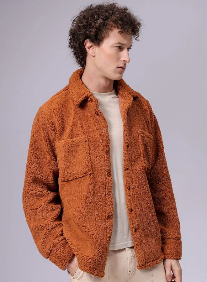 The Indian Garage Co Men Casual Regular Plain/Basic Collared Neck Curved Shirt