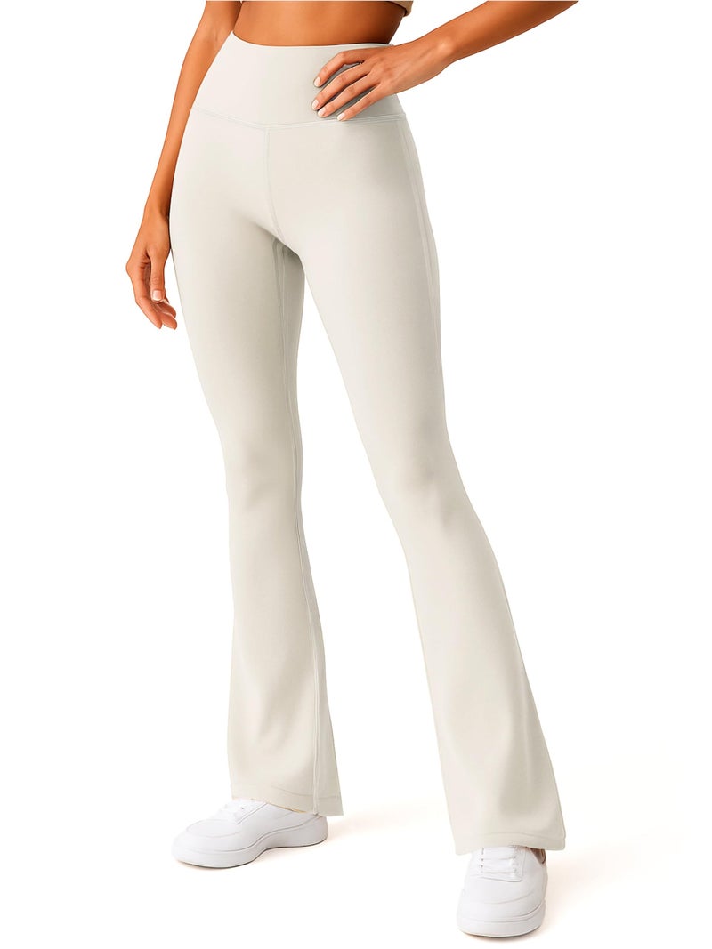 Conceited Wide Leg Yoga Pants Women - Flare Leggings - Tummy Control - High Waist - Workout - Gym - Off White - Large - Image 1