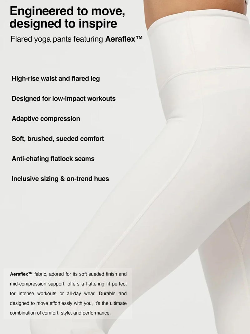 Conceited Wide Leg Yoga Pants Women - Flare Leggings - Tummy Control - High Waist - Workout - Gym - Off White - Large - Image 3