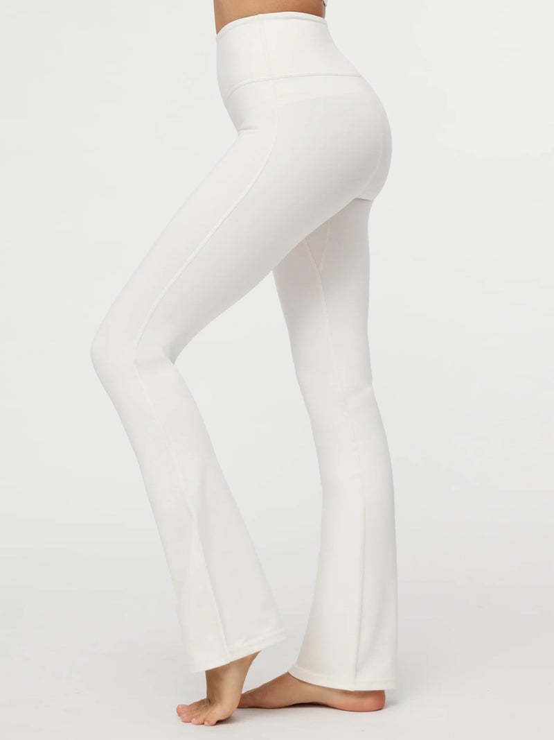 Conceited Wide Leg Yoga Pants Women - Flare Leggings - Tummy Control - High Waist - Workout - Gym - Off White - Large - Image 4