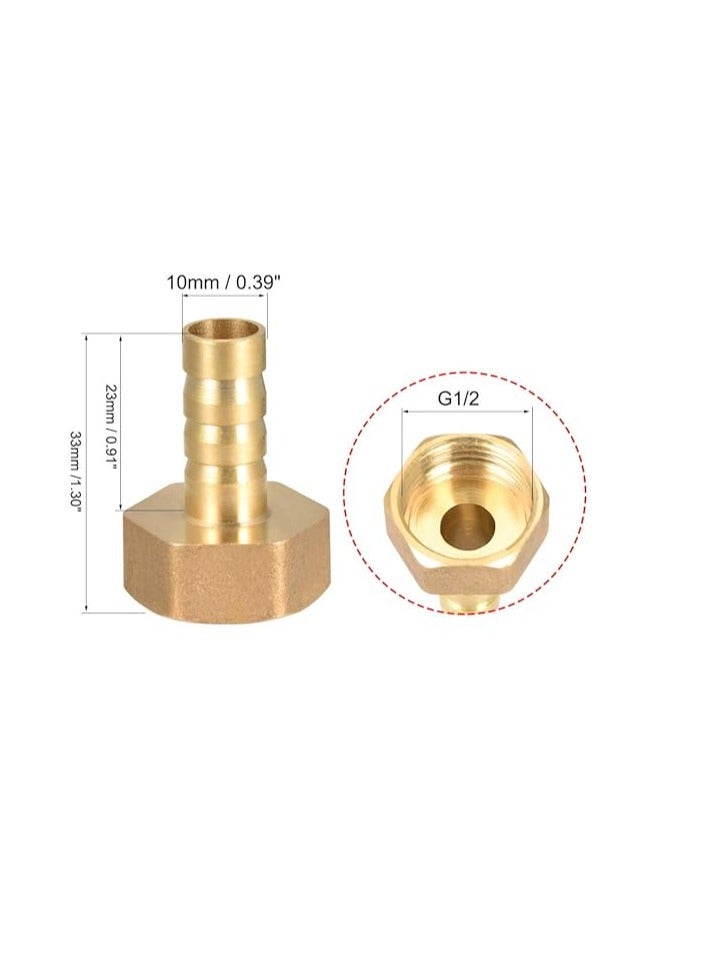 Female Thread Gas Hose Brass Barb Coupling Fitting - 10mm Barb G1/2 Female Thread Pipe Adapter, 2Pcs - Gold Tone - Image 2