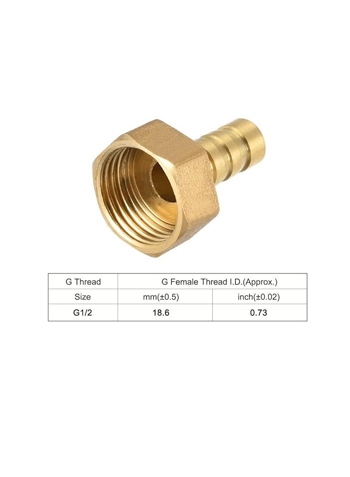 Female Thread Gas Hose Brass Barb Coupling Fitting - 10mm Barb G1/2 Female Thread Pipe Adapter, 2Pcs - Gold Tone - Image 3