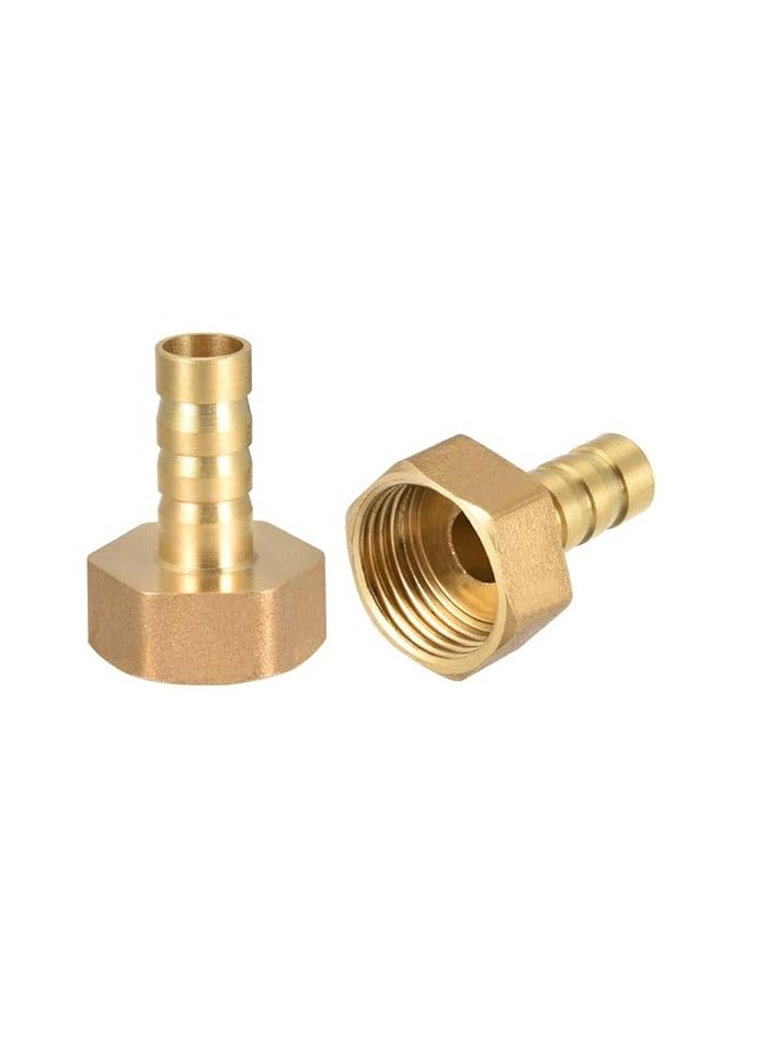 Female Thread Gas Hose Brass Barb Coupling Fitting - 10mm Barb G1/2 Female Thread Pipe Adapter, 2Pcs - Gold Tone - Image 1