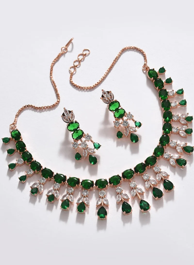 SOHI Green Stone-Studded & Beaded Artificial Jewellery Set