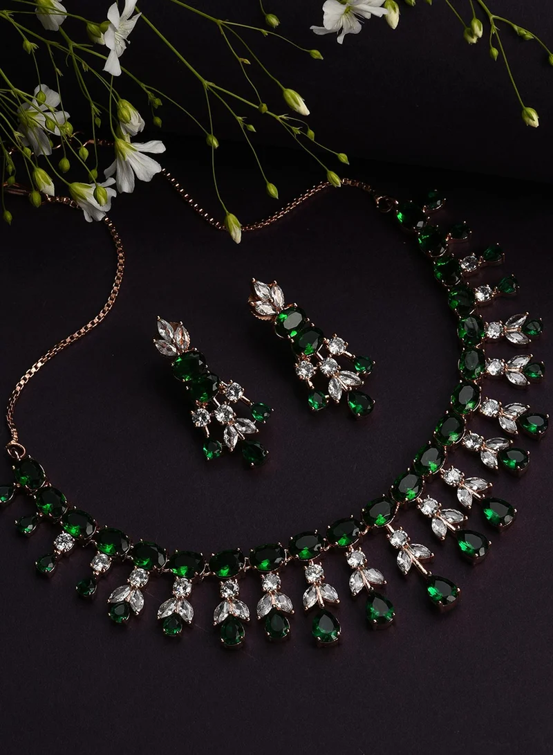 SOHI Green Stone-Studded & Beaded Artificial Jewellery Set