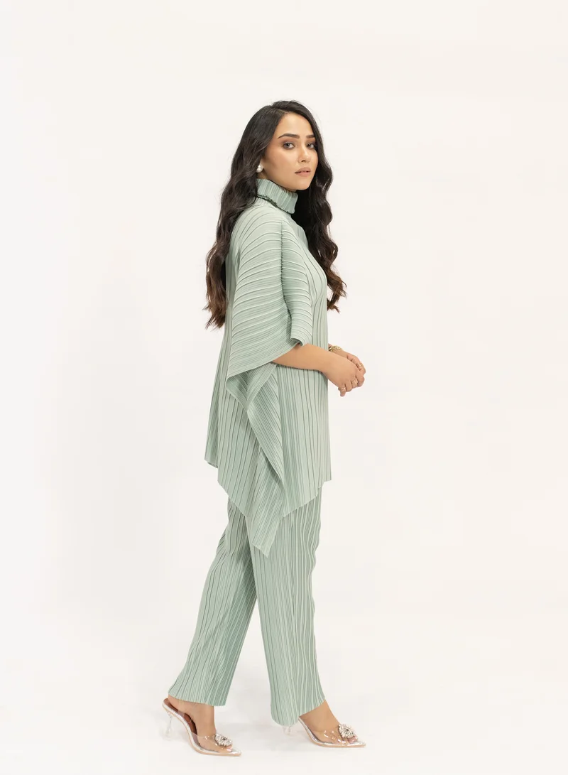 Hassal Pleated High Neck Top and Bottom Set