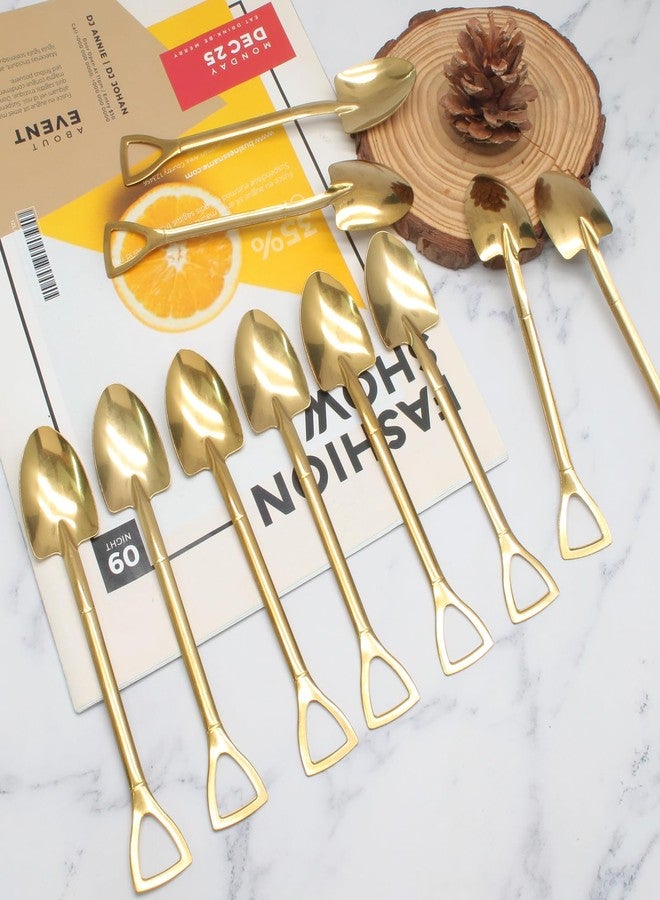 Cionyce 10Pcs Dessert Spoons 6 Inch Shovel Shape Dessert Spoon Stainless Steel, Ice Cream Fruit Spoon for Home, Kitchen Restaurant and Party(Gold) - Image 4