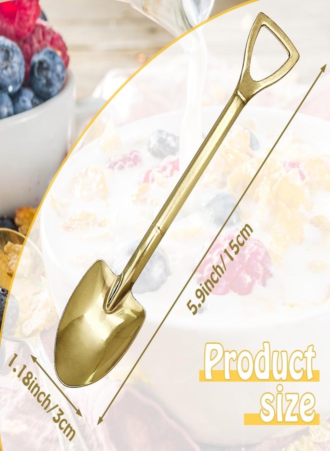 Cionyce 10Pcs Dessert Spoons 6 Inch Shovel Shape Dessert Spoon Stainless Steel, Ice Cream Fruit Spoon for Home, Kitchen Restaurant and Party(Gold) - Image 2