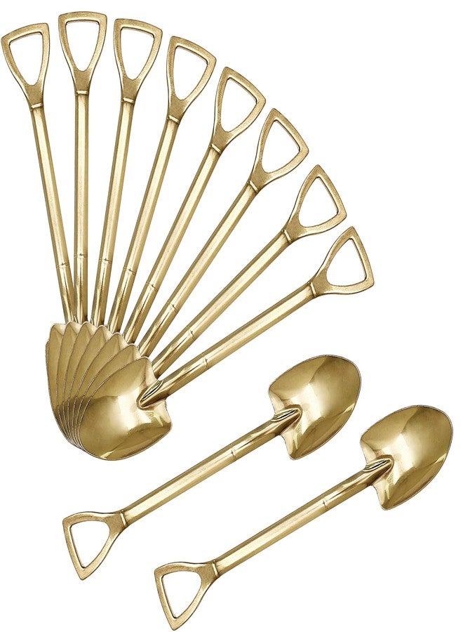 Cionyce 10Pcs Dessert Spoons 6 Inch Shovel Shape Dessert Spoon Stainless Steel, Ice Cream Fruit Spoon for Home, Kitchen Restaurant and Party(Gold) - Image 1