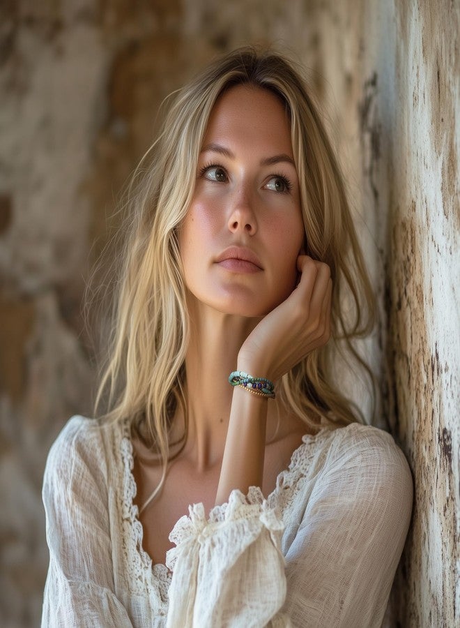 NOVICA Artisan Handmade Multigemstone Beaded Bracelet from Thailand Brass Reconstituted Turquoise Agate Serpentine Gold Blue Multicolor 'Freedom of Expression in Blue' - Image 3