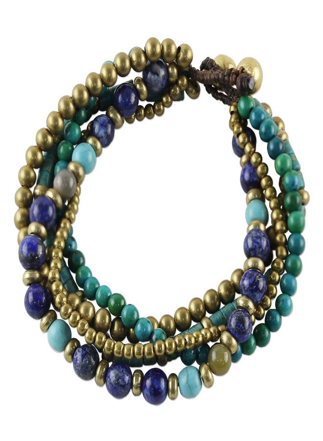 NOVICA Artisan Handmade Multigemstone Beaded Bracelet from Thailand Brass Reconstituted Turquoise Agate Serpentine Gold Blue Multicolor 'Freedom of Expression in Blue' - Image 1