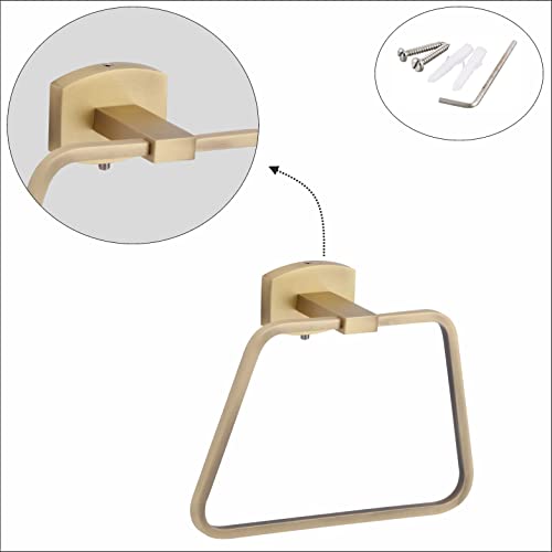 KANJAL Premium Solid Brass Towel Ring – Modern Brushed Gold Napkin Holder for Bathroom & Kitchen | Rust-Proof Wall Mounted Hand Towel Hanger - Image 4