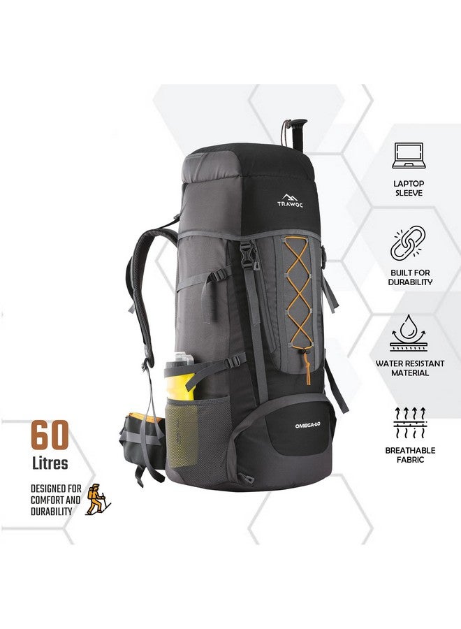 TRAWOC OMEGA 60 Ltr Rucksack Bag for Men & Women Travel Bag Trekking Bag Hiking Backback, Black, 3 Year Warranty, HK002 - Image 2