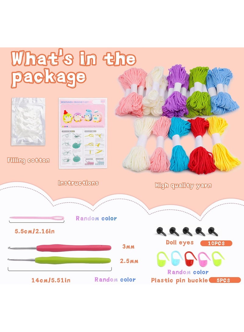 Flushrenic Penguins Dolls, Crochet Kit for Beginners,4 Pack Crochet Kit for Beginners, Beginner Animal Kit, Cute Starter with Instruction Manual, 2 Hooks, Colored Yarns, 5 Stitch Markers Complete Set to Make Penguins - Image 2