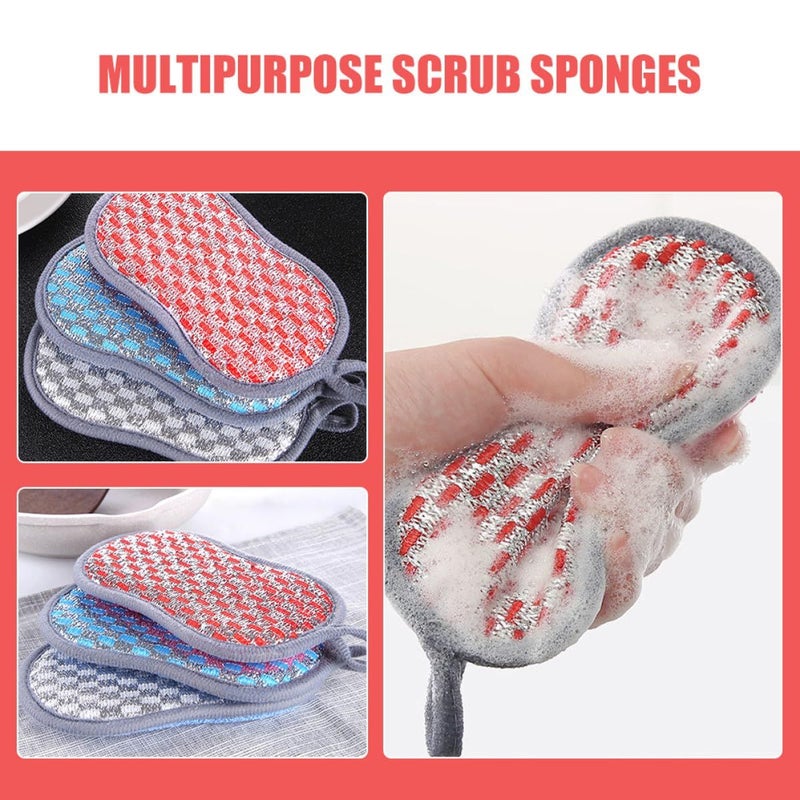 Double Sided Kitchen Sponges 6pcs Reusable Multipurpose Dish Scrubber Set - Image 4