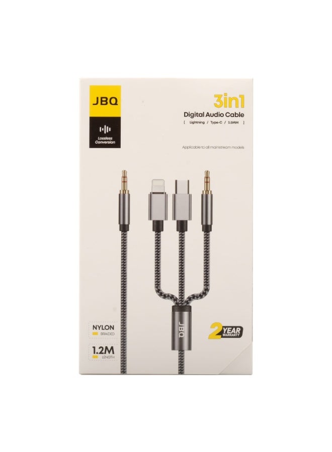 JBQ Tinned Copper Nylon Braided 3In1 Digital Audio Cable, 1.2M, Black - Image 4