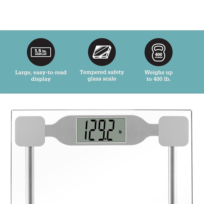 CONAIR Thinner by Conair Scale for Body Weight Digital Bathroom Scale in Clear Tempered Glass - Image 3