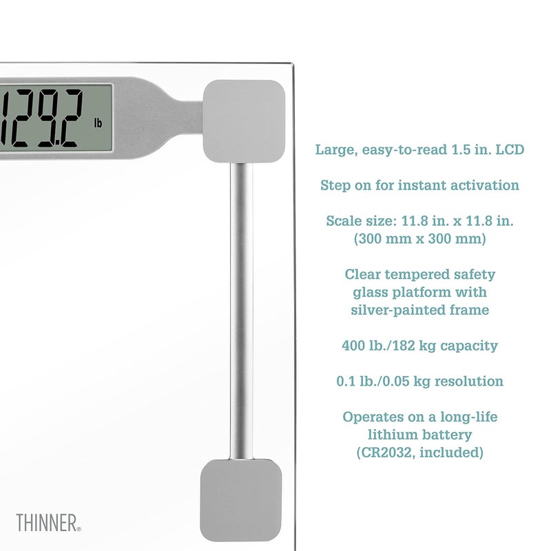 CONAIR Thinner by Conair Scale for Body Weight Digital Bathroom Scale in Clear Tempered Glass - Image 4