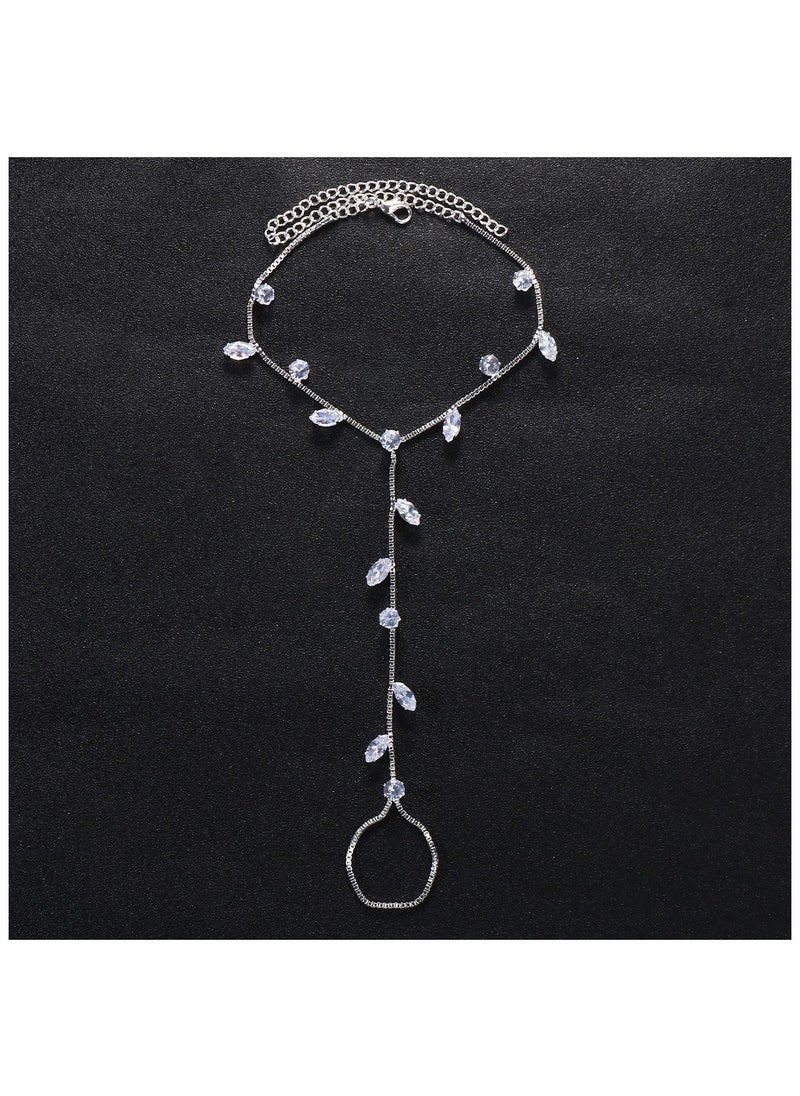 ILovhaprty 1Pair Summer Rhinestone Barefoot Sandals Foot Chain Jewelry Rhinestone Anklet Bracelet Crystal Toe Ring Anklets Bridal Rhinestone Foot Chain Jewelry for Women  - Image 2