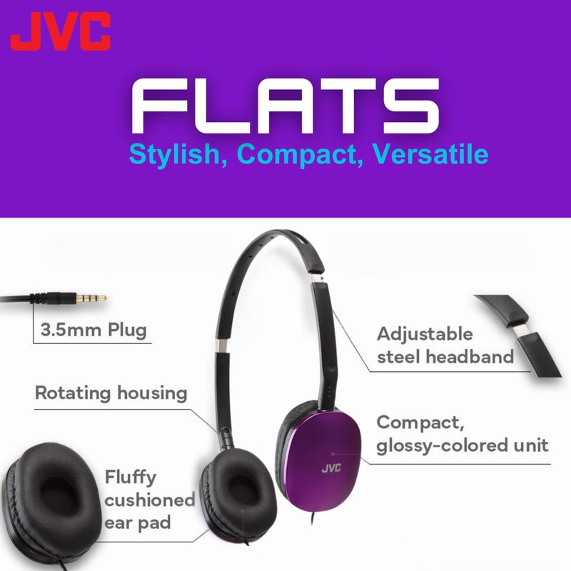 JVC Flats On-Ear Wired Headphones - Flat Foldable Design - 30mm Driver for Powerful Sound - Soft Ear-Pads for Comfort â€“ Steel Headband - Lightweight & Portable - PC/Laptop/Gaming - 3.5mm Slim Plug - Image 2