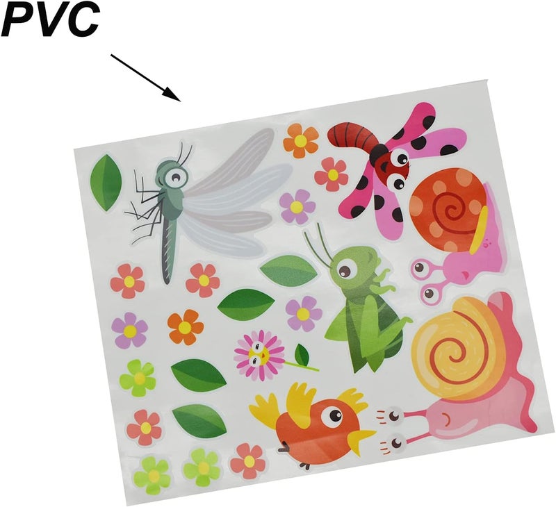 Maydahui Cartoon Insect Wall Decals Stickers 50 x 50 Inch Butterfly Ant Flower Leaf Caterpillar Ladybug Dragonfly Mantis Snail Bird Little Bee Snake Cloud Butterfly DIY Removable Cute Animals Wall - Image 4
