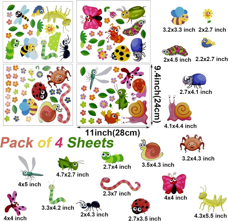 Maydahui Cartoon Insect Wall Decals Stickers 50 x 50 Inch Butterfly Ant Flower Leaf Caterpillar Ladybug Dragonfly Mantis Snail Bird Little Bee Snake Cloud Butterfly DIY Removable Cute Animals Wall - Image 3