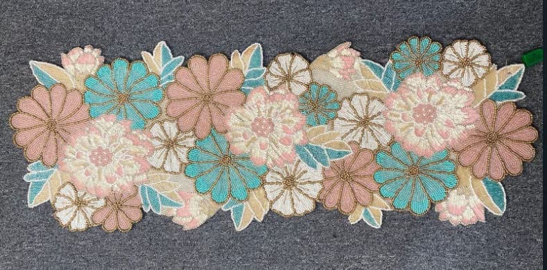 AIVIK Premium Handcrafted Beautiful Beaded Dinning Table Runner 13 X 36 Inches Multi Coloured Flowers Table Runner Fully Beaded - Image 2