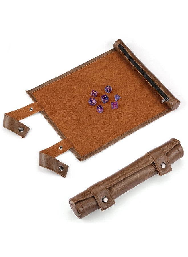 ROSELLE ROSELLE 2 in 1 Leather Dice Mat Dice Tray for DND Dice, Scroll Dice Tray and Rolling Mat with Zipper Holder, Compatible with DND D&D Dungeons & Dragons Game (Brown，Only Mat) - Image 1