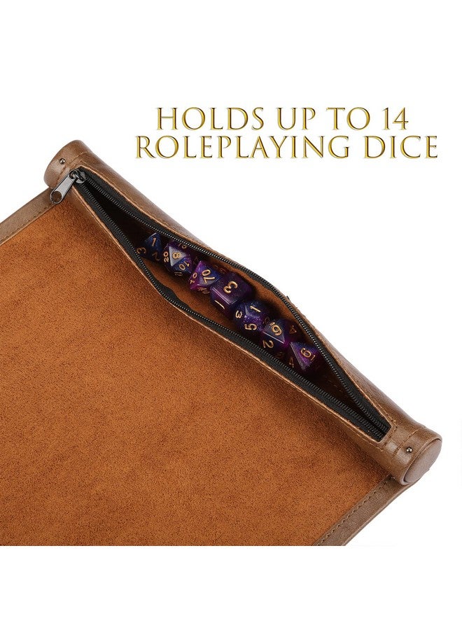 ROSELLE ROSELLE 2 in 1 Leather Dice Mat Dice Tray for DND Dice, Scroll Dice Tray and Rolling Mat with Zipper Holder, Compatible with DND D&D Dungeons & Dragons Game (Brown，Only Mat) - Image 2