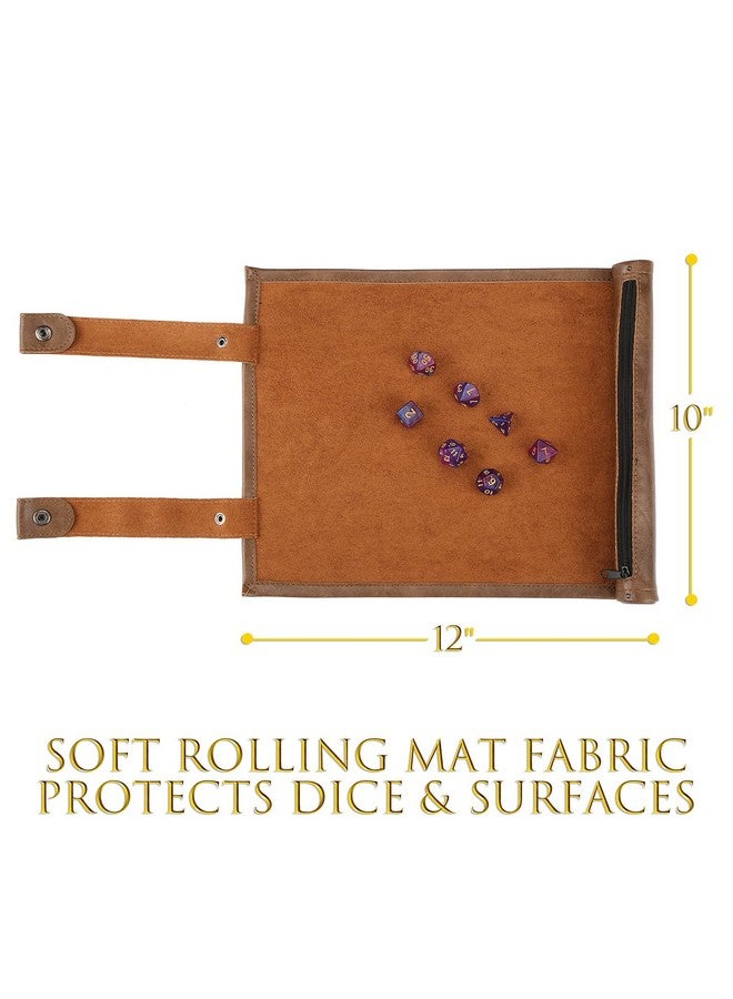 ROSELLE ROSELLE 2 in 1 Leather Dice Mat Dice Tray for DND Dice, Scroll Dice Tray and Rolling Mat with Zipper Holder, Compatible with DND D&D Dungeons & Dragons Game (Brown，Only Mat) - Image 3